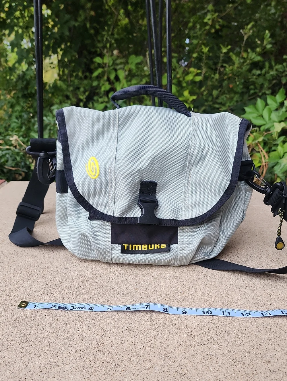 Timbuk2 Light Gray Messenger Bag with Black Trim and Yellow Logo